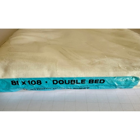 NOS! Fashion Manor Flat Sheet Double White 100% Cotton Muslin Penneys VTG MCM 💚 - Picture 7 of 7